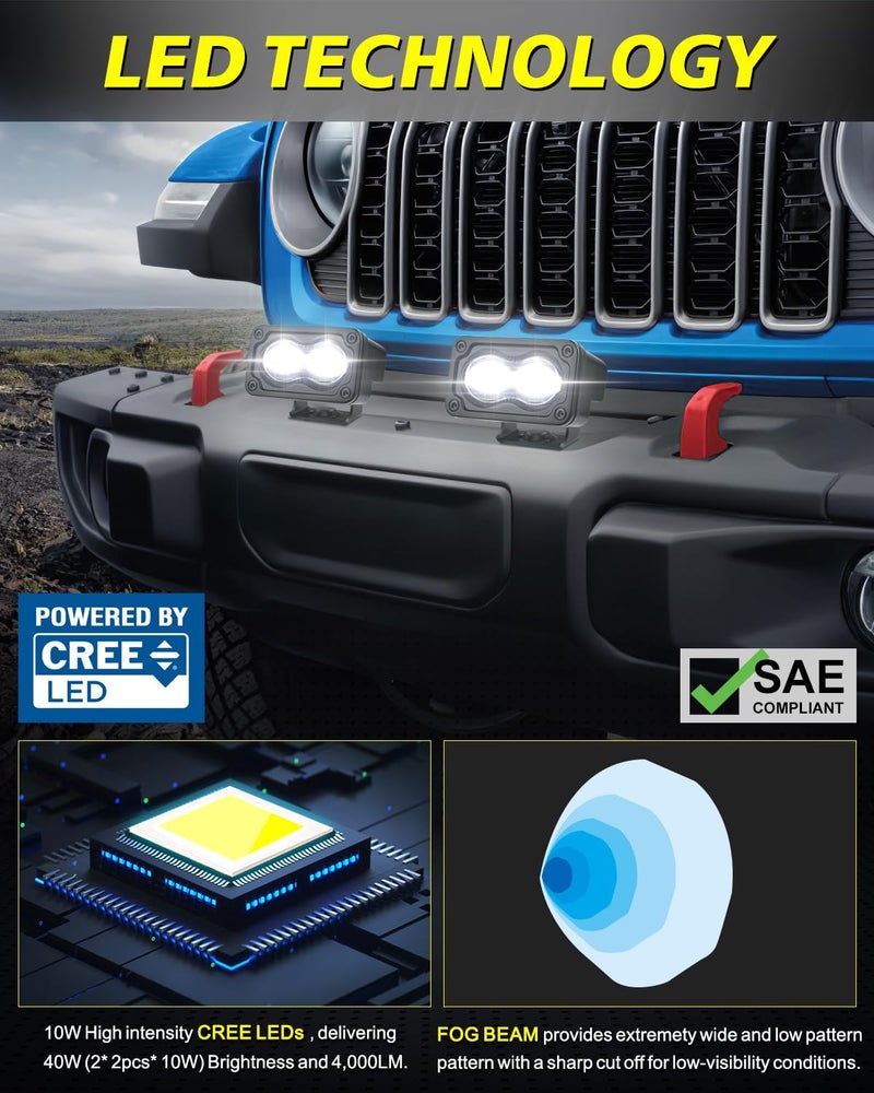 AKD Part 3 Inch SAE LED Fog Lights 40W DOT Approved Mini LED Light Pods Street Legal Cut-off Low Beam Small Offroad Lights Fog Pods Lights 2 Packs for Trucks Pickup Motorcycle Dirt Bike SUV UTV ATV - Image 3